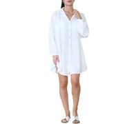 Damen Oversized Button Up Tunika Top Shirt mit Gold Pailletten Auge auf Rücken - Damen Langarm Kragen Bluse für Strandmode Sommer Streetwear Outfit, weiß, Einheitsgröße