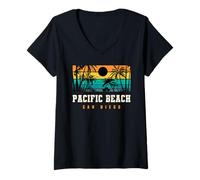 Damen Pacific Beach San Diego, Retrodesign, Pazifikstrand, Kalifornien T-Shirt mit V-Ausschnitt