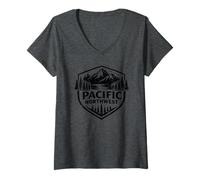 Damen Pacific Northwest Mountains, Vintage-Stil, Oregon, Washington T-Shirt mit V-Ausschnitt