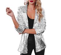 Damen Pailletten Blazer mit Glitzer Langarm Bomberjacke Slim Fit Pailletten Jacke Elegant Kurz Sakko Einfarbig Blazermantel Party Outwear Cardigan Tops Teenager Mädchen Streetwear Party Glänzend Jacke