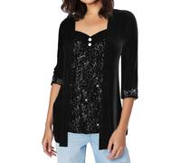 Damen Pailletten Glitzer Tops Shirt Vintage Silvester Aesthetic Oberteile Oberteil Große Größen Pailletten Bluse Frauen Glitzer Langarmshirts Tunika Party Festliche Glitzertop Langarm