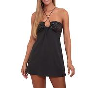 Damen Pailletten-Patchwork-Strumpfhalter, einfarbig, ultrakurzes Kleid, kurzes Kleid für Damen, Sommer, Schwarz , L