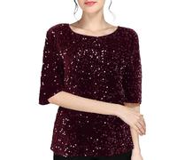 Damen Pailletten Tops Glitzer Shirt Kurzarm Oberteile Schön Glänzend Pailletten Tops Tshirt Elegant Festlich Damen bluse Mode Abend Party Wedding Glitzertop Bluse
