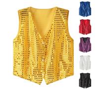 Damen Pailletten Weste Golden Fasching Party Herrenwesten Karneval Ärmellos Hochzeitsweste Metallic Glänzend Anzugwesten 80er Disco Outfit Dancewear Faschingsweste Faschingskostüme Lila Weiß 3xl 4xl