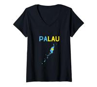 Damen PALAU FLAGGE UND KARTE T-Shirt mit V-Ausschnitt
