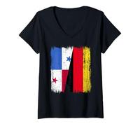 Damen Panama Deutschland Halbflagge Panamaisch Deutsches Erbe T-Shirt mit V-Ausschnitt