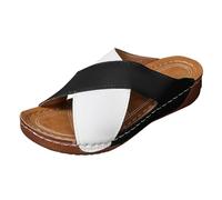 Damen Pantoffeln Für Frühling Und Dicke Sandalen Mit Keilabsatz Offener Spitze Nähgarn Atmungsaktive Leichte Hausschuhe Den Strand Im Freien Lässige Sommer Slide Pantolette Pantoletten 37 Schwarz 38