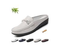 Damen-Pantoletten aus Leder, lässig, rückenfrei, Loafer, Schuhe für Damen, geschlossene Zehenpartie, Keilabsatz, Pantoletten, Schuhe, breite Passform, weiches Echtleder, Clogs, Business Casual Slides