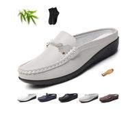 Damen-Pantoletten aus Leder, lässig, rückenfrei, Loafer, Schuhe für Damen, geschlossene Zehenpartie, Keilabsatz, Pantoletten, Schuhe, breite Passform, weiches Echtleder, Clogs, Business Casual Slides
