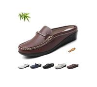 Damen-Pantoletten aus Leder, lässig, rückenfrei, Loafer, Schuhe für Damen, geschlossene Zehenpartie, Keilabsatz, Pantoletten, Schuhe, breite Passform, weiches Echtleder, Clogs, Business Casual Slides