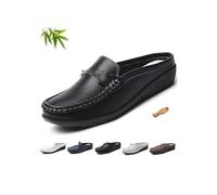 Damen-Pantoletten aus Leder, lässig, rückenfrei, Loafer, Schuhe für Damen, geschlossene Zehenpartie, Keilabsatz, Pantoletten, Schuhe, breite Passform, weiches Echtleder, Clogs, Business Casual Slides
