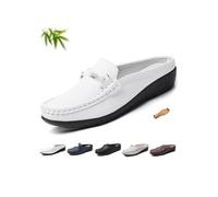 Damen-Pantoletten aus Leder, lässig, rückenfrei, Loafer, Schuhe für Damen, geschlossene Zehenpartie, Keilabsatz, Pantoletten, Schuhe, breite Passform, weiches Echtleder, Clogs, Business Casual Slides