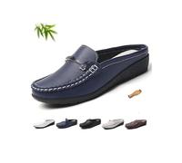 Damen-Pantoletten aus Leder, lässig, rückenfrei, Loafer, Schuhe für Damen, geschlossene Zehenpartie, Keilabsatz, Pantoletten, Schuhe, breite Passform, weiches Echtleder, Clogs, Business Casual Slides