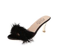 Damen Pantoletten mit Absatz Plüsch Sandaletten Flauschige Absätze Schuhe High Heels Slides Hausschuhe Slip-On Schlupfsandalen Offener Zehen Stiletto Pumps Sommerschuhe Damenschuhe