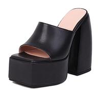 Damen Pantoletten mit Absatz, Sandalen Peep Toe Mode Blockabsatz Party Schuhe mit Plateau Ohne Verschluss Sandal, Gr 34-43
