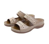 Damen Pantoletten mit Absatz Sommer Orthopädische Offen Sandalen mit Bestickt Aussparungen Plateau Weite Füße Hausschuhe Elegant Bequem Barfuß Mules Schuhe Weiche Damenschuhe (Beige, 39)