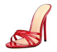 Damen Pantoletten mit Hohem Stiletto Absatz Offener Spitzer Zehenbereich Bequeme Kleid Pumps Sandalen Abendparty Abschlussball Tanzschuhe,Red,39 EU/8 US