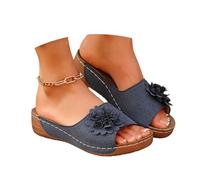 Damen Pantoletten - Orthopädische Sandalen Sommer Breite Füße Schuhe Hausschuhe Orthopädisch Strand Offen Schlappen Fußbett Orthotic Strandsandalen Open Toe Frauen Slipper Blau 37