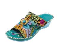 Damen Pantoletten Sommer Modische Peeptoes Keilsandalen Elegant Orthopädische Sandalen Boho Sandale Leichte Und Bequeme Hausschuhe Sandalen Blume Frauen Römersandalen Ethno-Stil Sommerschuhe