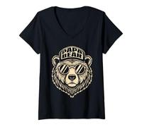 Damen Papa Bear Lustiges Funny Design für Papas T-Shirt mit V-Ausschnitt