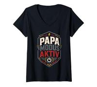 Damen Papa Modus Aktiv Vater Dad Mode Gamer Papa Vatertag T-Shirt mit V-Ausschnitt