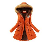Damen Parka Lang Mantel Jacke Warm Winterjacke mit Kunstpelz Kapuze Orange XL