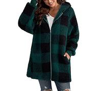 Damen Parka Übergang Winter Mantel Damen-Plüschmantel mit langen Ärmeln, kariertem Kapuzenreißverschluss und lockerem Mantel mit Tasche Winter Coat (GN1, L)