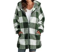 Damen Parka Übergang Winter Mantel Damen-Plüschmantel mit langen Ärmeln, kariertem Kapuzenreißverschluss und lockerem Mantel mit Tasche Winter Coat (GN2, S)