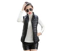 Damen Parkas Weste Casual Kragen Weste Spinning Baumwolle Weste Pure Color Winterjacke, Schwarz , 38