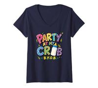 Damen Party AT My Crib Bring Your OWN Flasche Babygeburtstag T-Shirt mit V-Ausschnitt