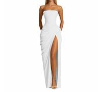 Damen Partykleid Maxikleid trägerlos rückenfrei mit Schlitz Plissiertes A-Linien-Abendkleid sexy elegant Cocktailkleid Sommer Kleid für Party Club Abend