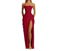 Damen Partykleid Maxikleid trägerlos rückenfrei mit Schlitz Plissiertes A-Linien-Abendkleid sexy elegant Cocktailkleid Sommer Kleid für Party Club Abend