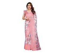 Damen Partywear Georgette Floral Printed Saree || Indian Traditional Sari with Unstitched Blouse Piece, Linerpeach, Einheitsgröße