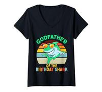 Damen Pate des Hais Birthday Matching Family T-Shirt mit V-Ausschnitt