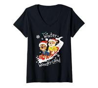 Damen Paw Patrol Christmas Winter Wonderland T-Shirt mit V-Ausschnitt