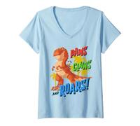 Damen Paw Patrol: The Dino Movie Paws Claws and Roars T-Shirt mit V-Ausschnitt
