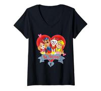 Damen Paw Patrol Valentine's Day Be Happy Heart Group T-Shirt mit V-Ausschnitt