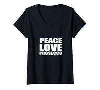 Damen Peace Love Prosecco-Shirt Sektwein-T-Shirt T-Shirt mit V-Ausschnitt