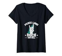 Damen Peace Love Rock'n'Roll-Festival T-Shirt mit V-Ausschnitt