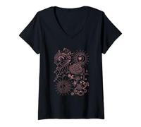 Damen Peace Star Cosmic Doodle Psychedelic Boho T-Shirt mit V-Ausschnitt