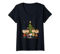 Damen Peanuts - Peanuts Christmas Group T-Shirt mit V-Ausschnitt