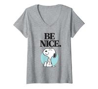 Damen Peanuts - Snoopy Be Nice T-Shirt mit V-Ausschnitt, Grau Meliert, XXL