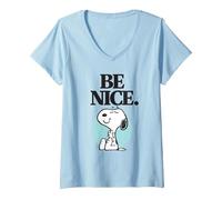 Damen Peanuts - Snoopy Be Nice T-Shirt mit V-Ausschnitt, Himmelblau, M