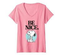 Damen Peanuts - Snoopy Be Nice T-Shirt mit V-Ausschnitt, Rosa, XL