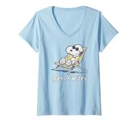 Damen Peanuts Snoopy Beach Vibes für die ganze Familie! T-Shirt mit V-Ausschnitt