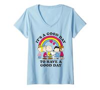 Damen Peanuts Snoopy Charlie Brown Gang Guten Tag Freunde Retro-Spaß T-Shirt mit V-Ausschnitt
