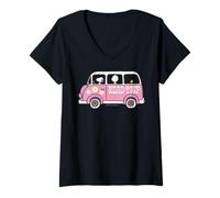 Damen Peanuts Snoopy Charlie Woodstock Festival Roadtrip-Klassiker T-Shirt mit V-Ausschnitt
