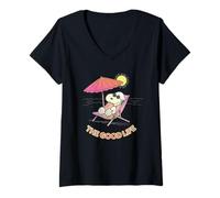 Damen Peanuts Snoopy Good Life Strand Urlaub Sommer Retro Vibes T-Shirt mit V-Ausschnitt