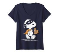 Damen Peanuts Snoopy The Daring Superhero Retro Cartoon 80er 90er Jahre T-Shirt mit V-Ausschnitt