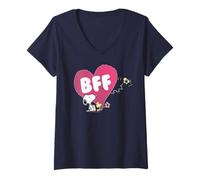 Damen Peanuts Snoopy Woodstock BFF Pink Heart Classic Vintage T-Shirt mit V-Ausschnitt